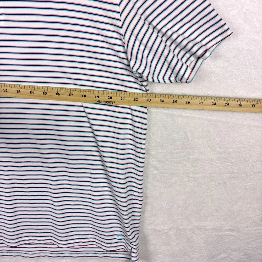 Peter Millar Polo Shirt Men L Blue Black Red 3D Striped Seaside Wash Performance